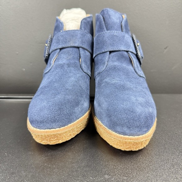 Jack Rogers Izzie Suede Wedge Boot Bootie Midnight Blue Buckle Women's Size 6.5 - Picture 5 of 14